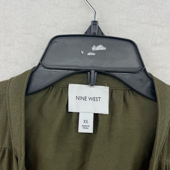 Nine West Utility Jacket Women's XL Army Green Draped Front Zip Roll Tab Pockets - Picture 10 of 12